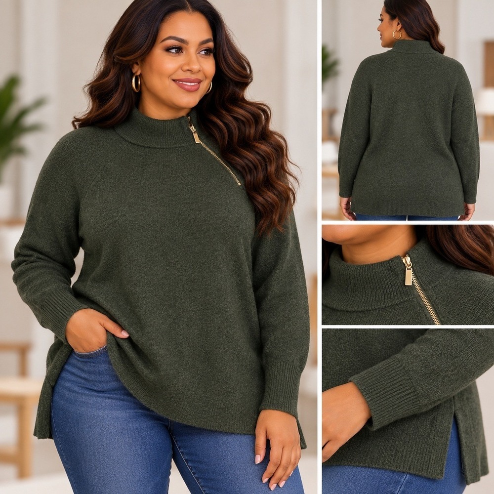 Vinyard Vines Sweater Side Zip Pullover Knit Long Sleeve Raglan Slit Hem  Large